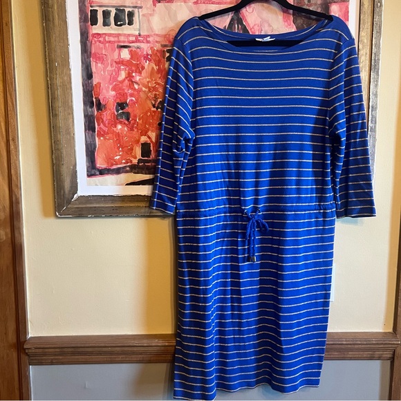 Charter Club Weekend Dress Womens Striped Drawstring Blue Glitter Gold XL - Picture 1 of 6